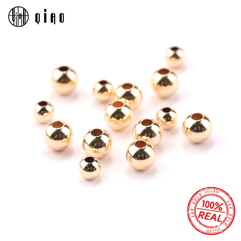 10ks 2-4 mm 14k 14k korálky naplnené zlatom 14 K Zlaté šperky nálezy Doplnky Round Hladké šperky korálky pre náramok a náhrdelník