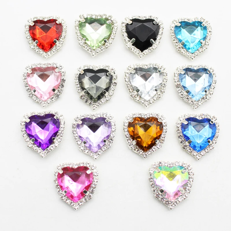 10ks 20 mm so 4 jamkami strieborné kovové srdce Akrylový kamienok Jjewelry DIY pokrývky hlavy