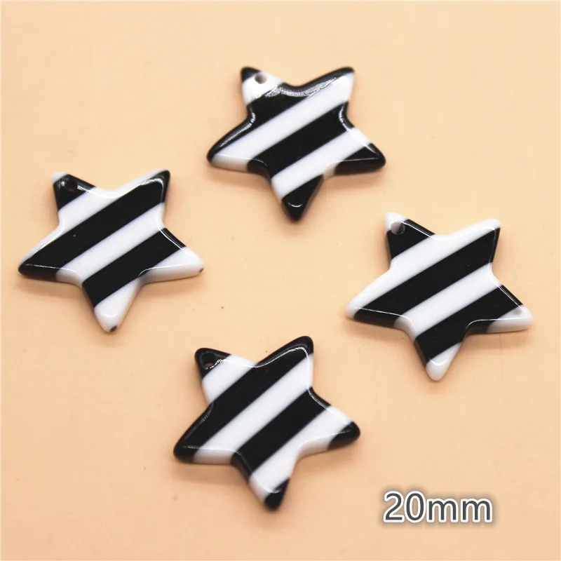 10ks 20 mm živice čierna a biela pruhová hviezda Tvar Flatback Cabochon DIY šperky/remeselná dekorácia