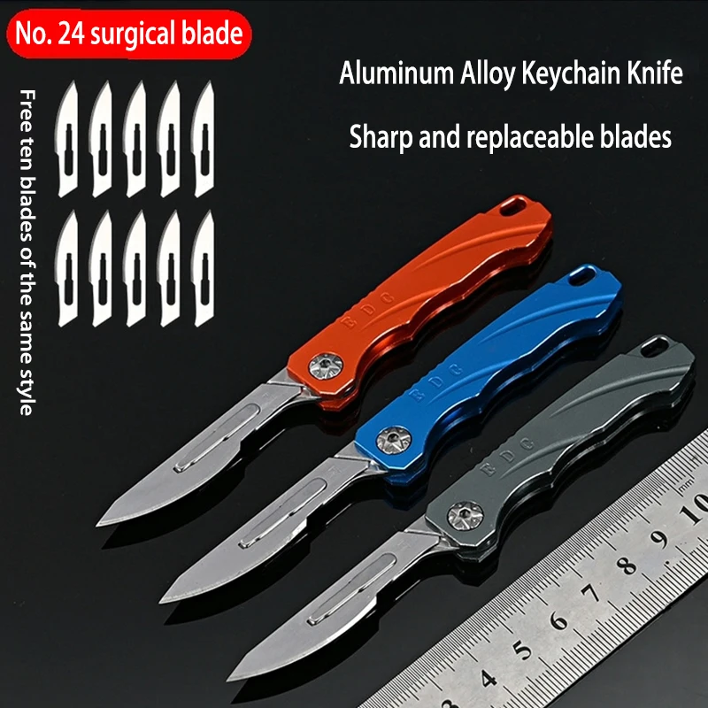10ks#24 Prenosný titánový mini kempingové vybavenie rozbaľovacie mini kľúče visí odnímateľný EDC Scalpel Outdoor Skladací nôž