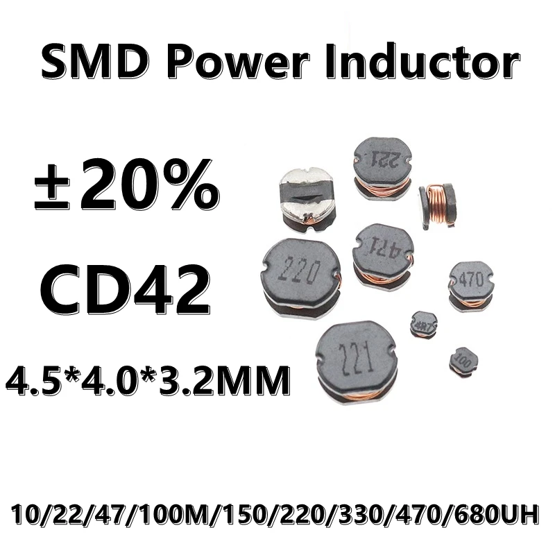 (10ks) 3,3UH 3,3 3R3 CD42 SMD DREBOVÝ INDUCTOR 4,7/6,8/10/22/47/100 m/150/220/330/470/680UH 102M ± 20% 4,5*4,0*3,2 mm