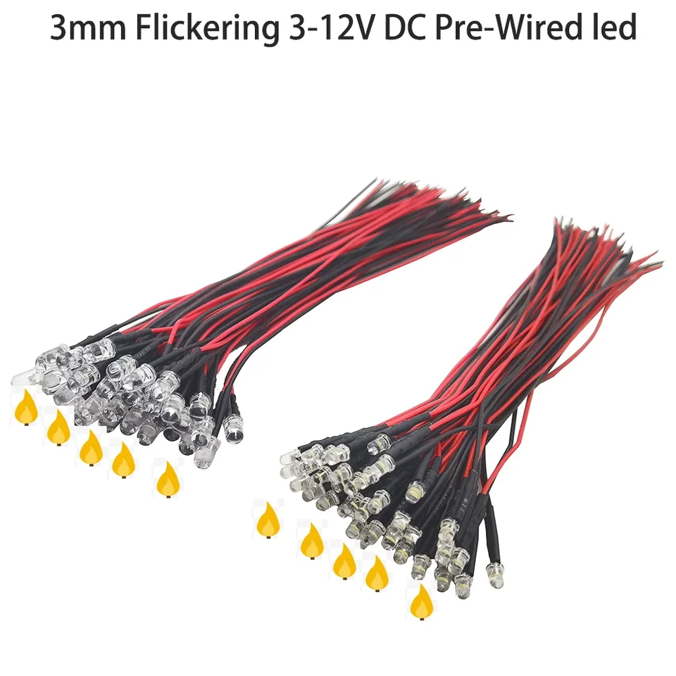 10ks 3 mm 5 mm blikanie 9V 12V DC pred zapojenou vodou číre sviečky LED diódy červená žltá modrá zelená biela oranžová žiarovka žiarovka žiarovka