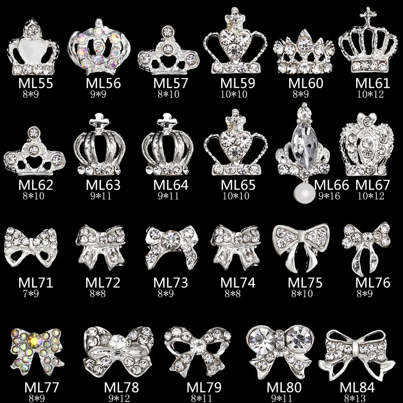 10ks 3D strieborné zliatinové drahokamy na nechty Karmeňa Koruna/Koruna na nechty bling číry krištáľový dizajn šperky na nechty dekorácie a ml