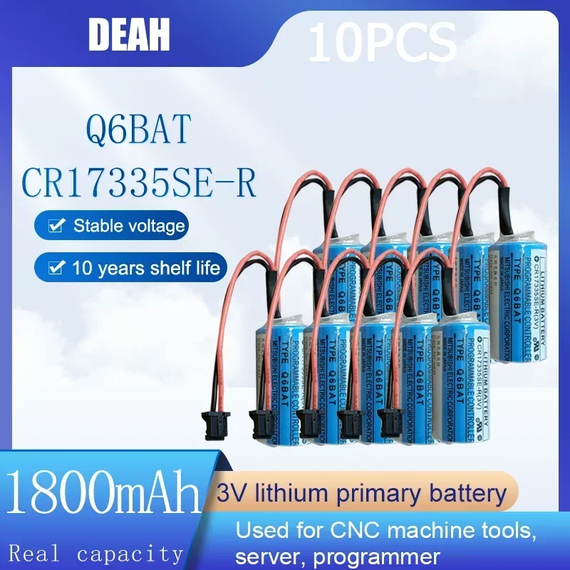 10ks 3V 1800MAH Q6BAT CR17335SE-R ER2/3A Nová lítiová batéria s zástrčkou pre CNC strojové náradie PLC Servo Industrial Battery