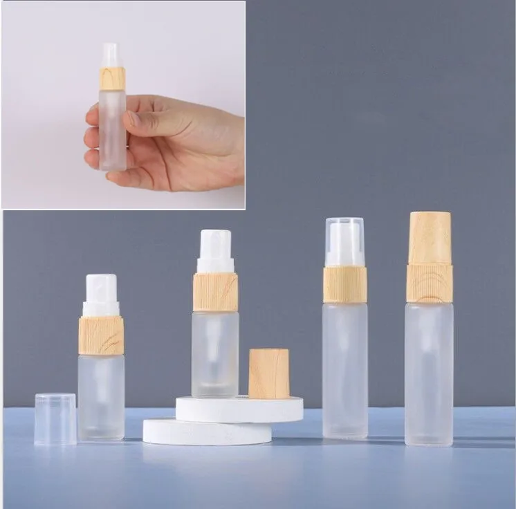 10ks 5/10 ml jemnej hmly Atomizer na matné sklenené sprejové fľaša bambusové veko čerpadlo na hlavu Parfum Parfum kozmetické injekčné liekovky