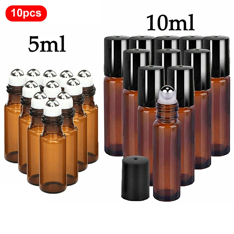 10ks 5/10 ml prázdna hnedá rolka na sklenených fľašiach valcová guľa pre kvapalinu éterického oleja