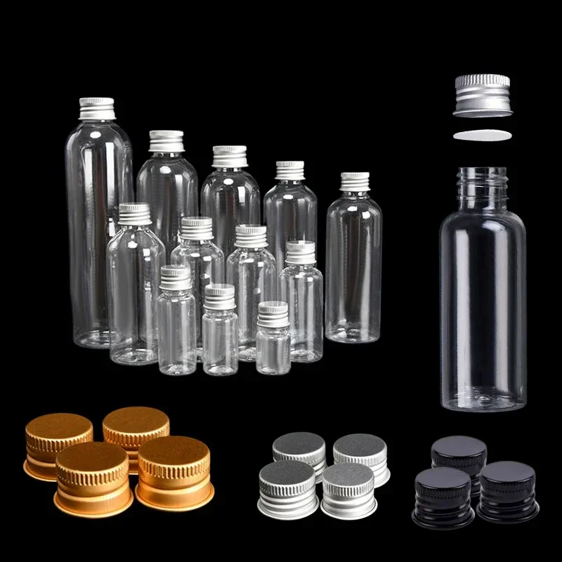 10ks 5 ml-250 ml Mini plastová fľaša s hliníkovými uzávermi prenosné vzorky Viaty Cestovné kozmetické nádoby na skladovanie kvapaliny