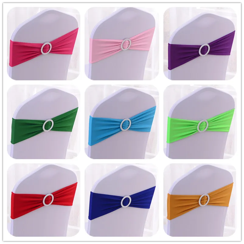 10ks 50ks Stretch spandex stoličky SASH Band s okrúhlym sponou elastickou svadobnou kreslom motýlik