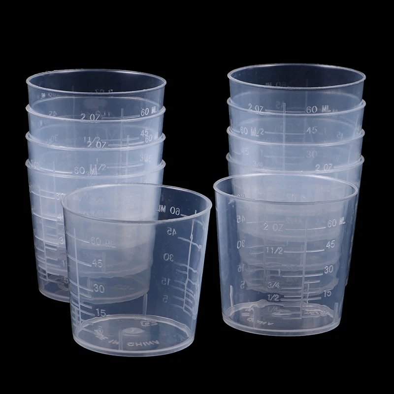 10ks 60 ml laboratórny plast absolvovaný merací pohár číra škála