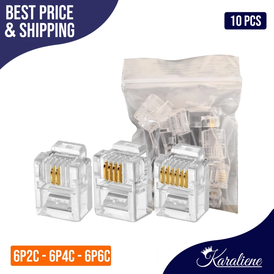 10ks 6p6c 6p4c 6p2c Crystal Head Modular zástrčky pre RJ25 RJ14 RJ11 Jack Telefónny káble