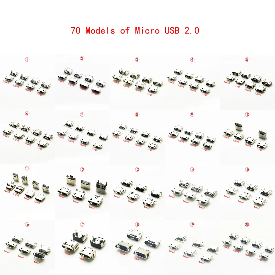 10ks 70modelky Micro USB 2.0 Connector B Typ 5pin ženský telefónny reproduktor chvost nabíjanie zásrče