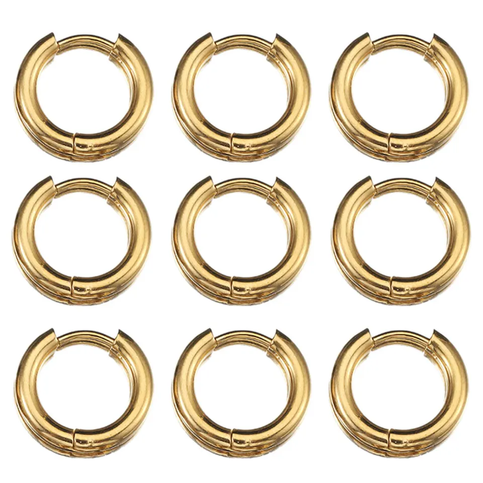 10ks 8-14 mm z nehrdzavejúcej ocele Ear Hoop Gold Farring náušnice pre ženy Men Diy šperky výroba náušnice punk hiphop piercing príslušenstvo