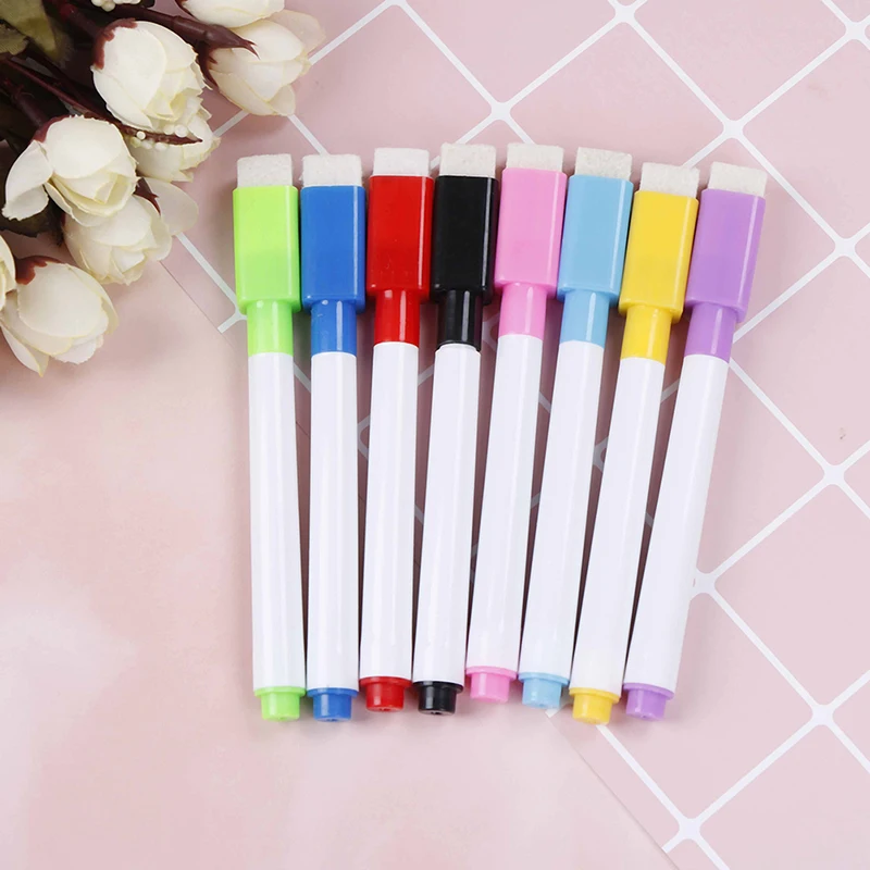 10ks 8 Farba Vynikajúca magnetická tabuľa pero Dry Wipe White Board Markers Magnet perá postavené v Eraser Office School Supplies