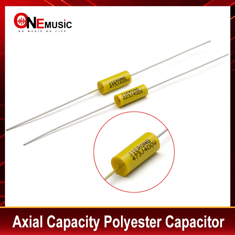 10ks axiálna kapacita Polyester kondenzátor 223J400V/473J400V 0,022UF/0,047UF Mosadz Elektrický gitarový tón gitary žltý kondenzátor žltý