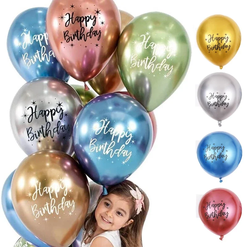 10ks/balenie 12 -palcový kovový potlač všetko najlepšie k narodeninám Decoration Latex Balloon