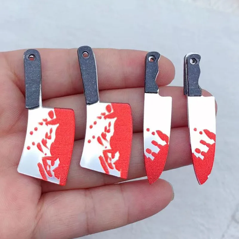 10ks/balenie Halloween Blood Knife Arcylic Charms prívesok pre domácich náušníc