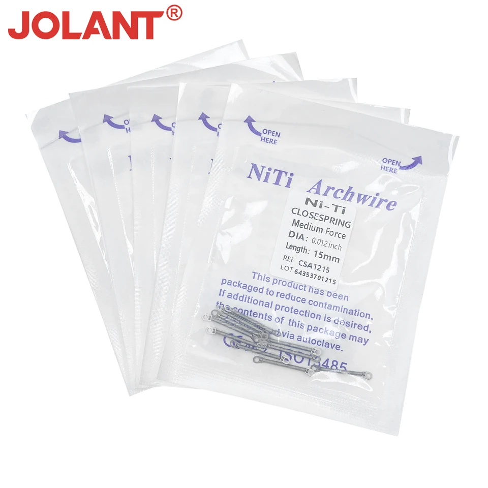 10ks/balenie Jolant Dental Ortodontic Close Coil Spring Niti predné zuby zubný krútiaci moment s veľkým ťahovým krúžkom 0,010/0,012 