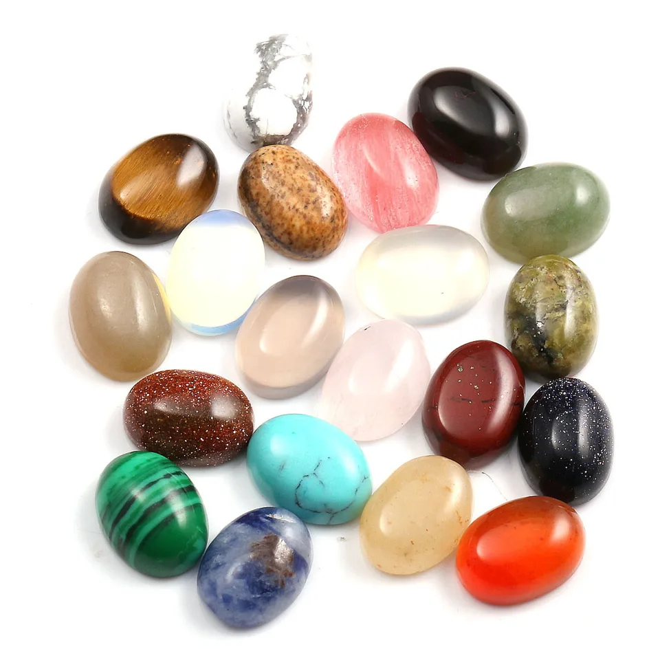 10ks/balenie náhodnej farebnej kabíny Prírodný kameň oválne voľné korálky Cabochon Crystal Quartz Petry pre šperky na výrobu DIY náhrdelník prsteň