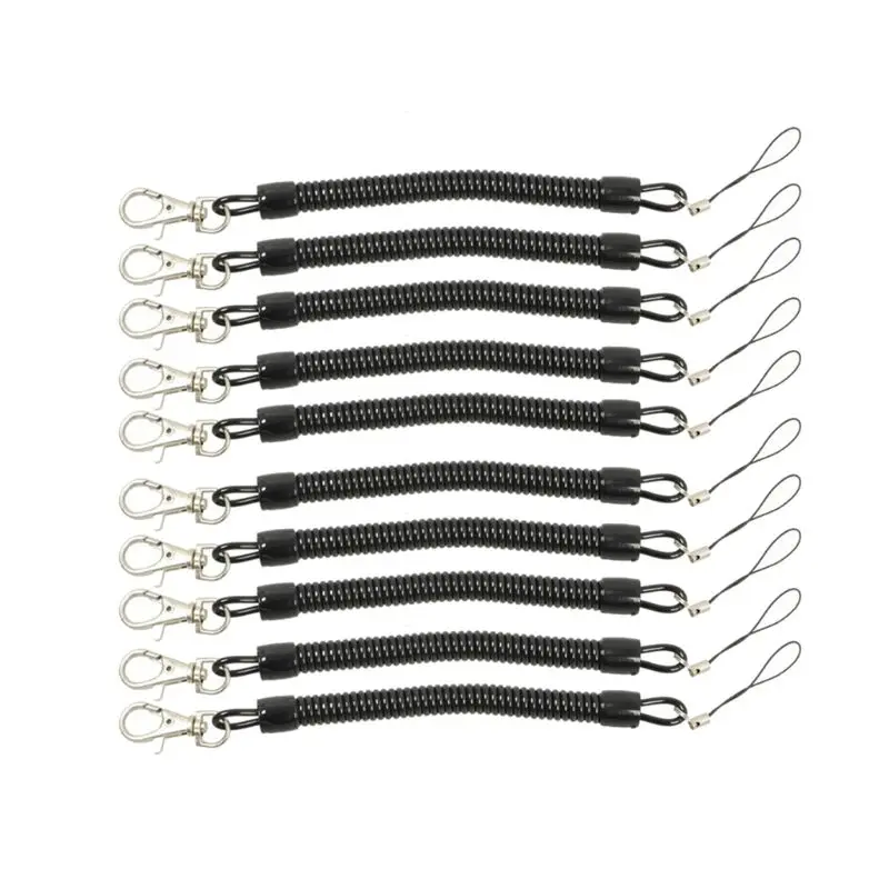 10ks Black Coil Springs Keychain Držiak na mobilný telefón Držiak na zatiahnuteľnú šnúru cievok pre držiak reťazca kľúča s sponou homárov