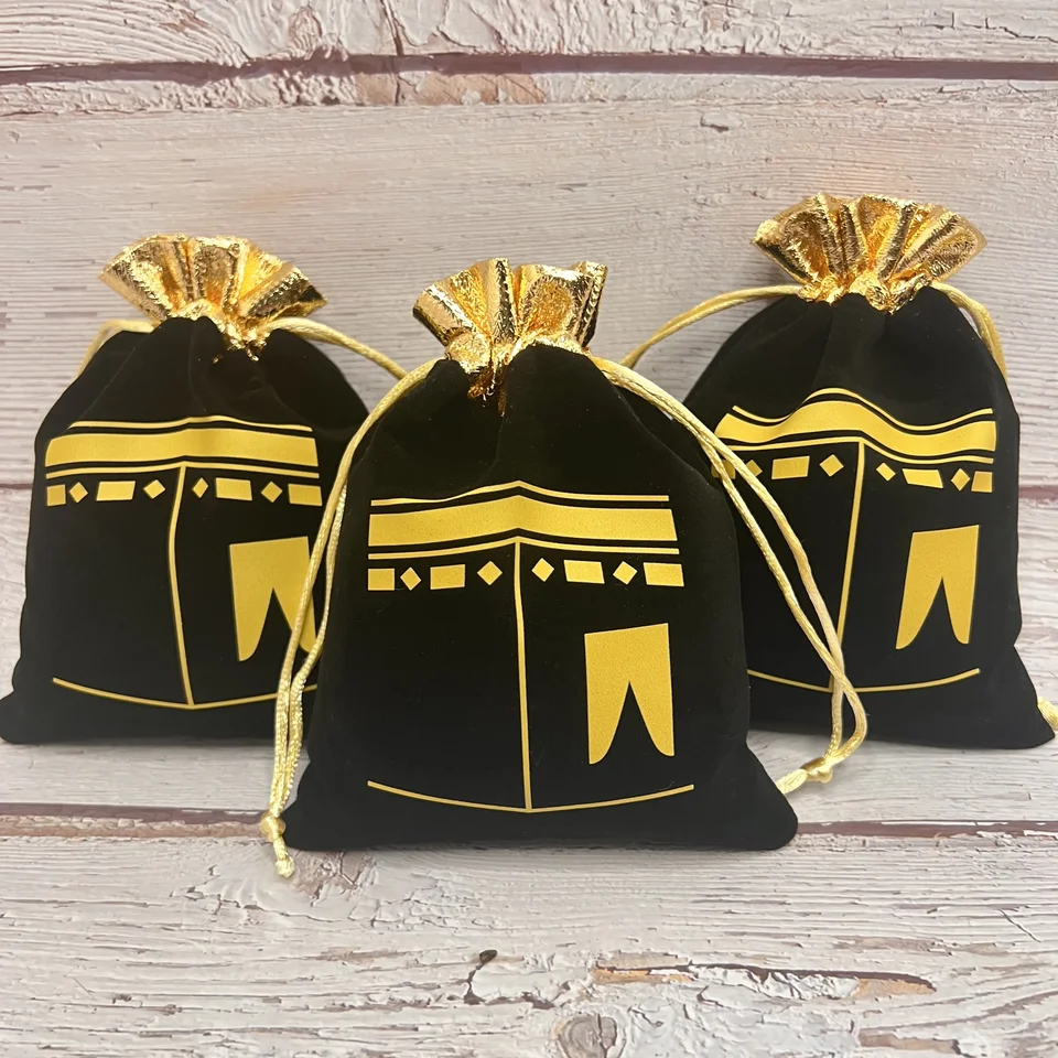 10ks Black Kaaba Velvet Darčekové tašky Hajj Mubarak Umrah Mubarak Moslimský islamský ramadán Kareem Happy Eid Al Adha Decorácie Prítomný