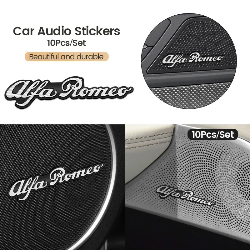 10ks car audio zdobí 3D hliníkový znak znakového znaku pre Alfa Romeo Mito gt pavúk Giulietta Stelvio 159 156 147 Giulia