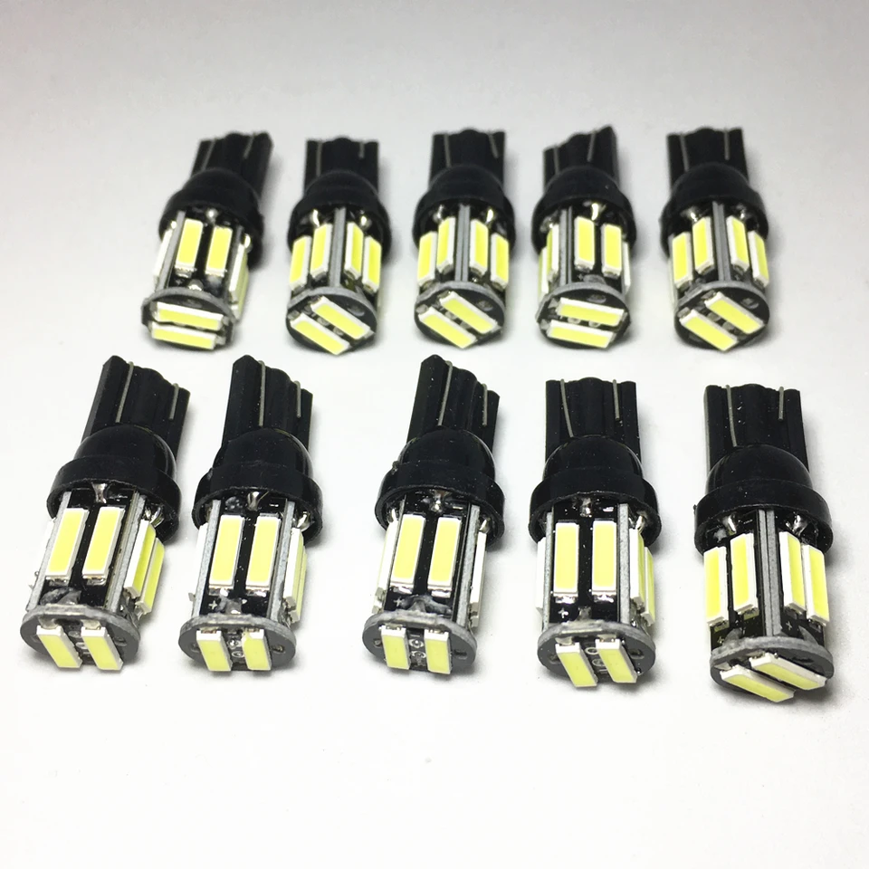 10ks CAR T10 LED LED LED LIST LAMP LAMP W5W 7020 10SMD 194 168 Biela modrá motocykel Šírka Light prístrojová doska Lampa 12V