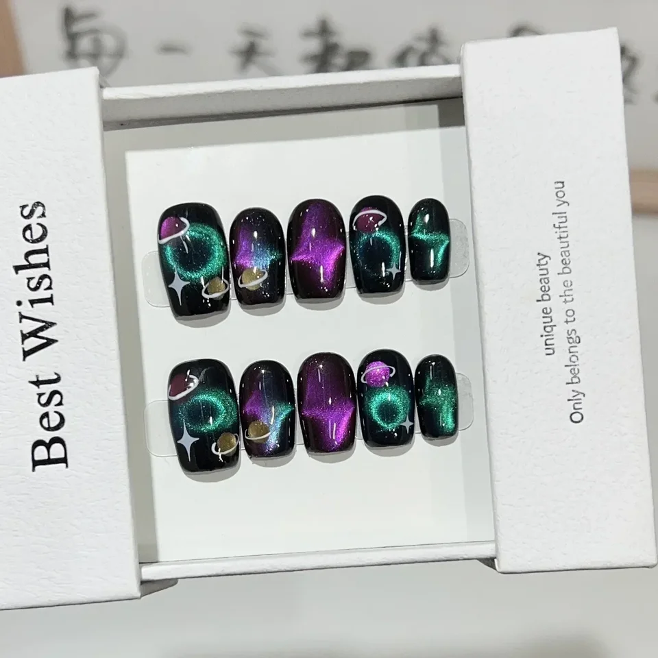 10ks Cat Eye Handmade Press na nechty falošné nechty Nositeľné palice na nechty False nechty Uñas postizas накладные ногти faux ongles