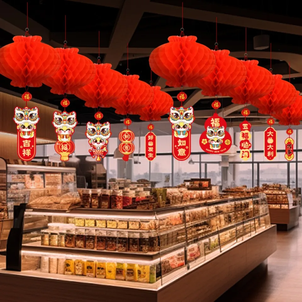 10ks Cellular 2025 Čínsky Nový rok červená lampa nepremokavá s požehnanou kartou Spring festival Lantern plast.
