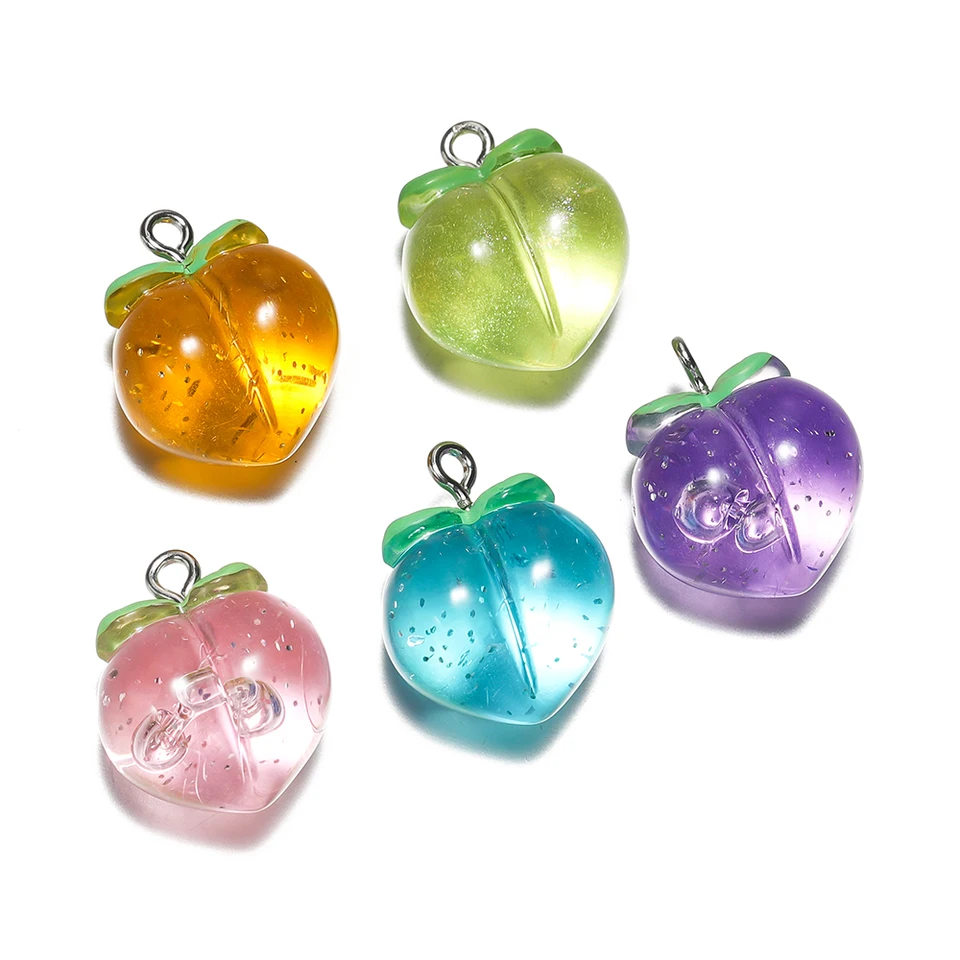 10ks Clear Fruit Resin Broskyňa Tvar náušníc DIY módny kľúče náhrdelník Prívesok