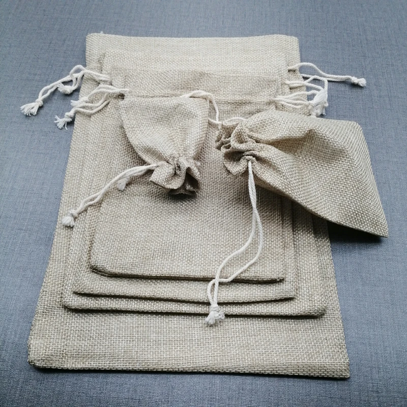 10ks Cotton Jute Gift Bag Linen Sack Jute Tašky sťahovacie vrecko úložný vrecko Candy Candy Webbing Party
