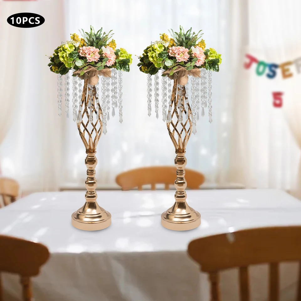 10ks Crystal Flower Stand 49/55 cm svadobné kvetinové držiak stredobod krištáľová kovová kvetinová váza recepcia Table Svadobné potreby