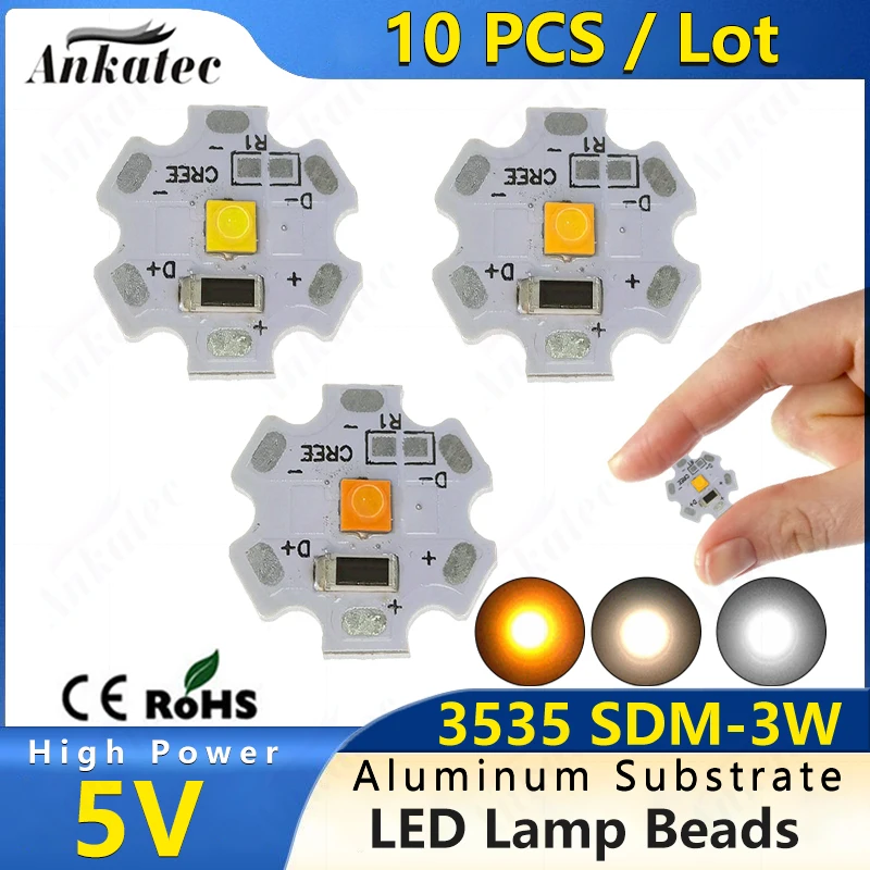 10ks DC 5V 3W Vysoký jas LED hliníkovej dosky LAMP LAMP 1800 K ZLATNÁ ŽLESTNÁ BIELA ​​BIELA ​​20 mm Round Pre Sunset Light USB DIY DIY