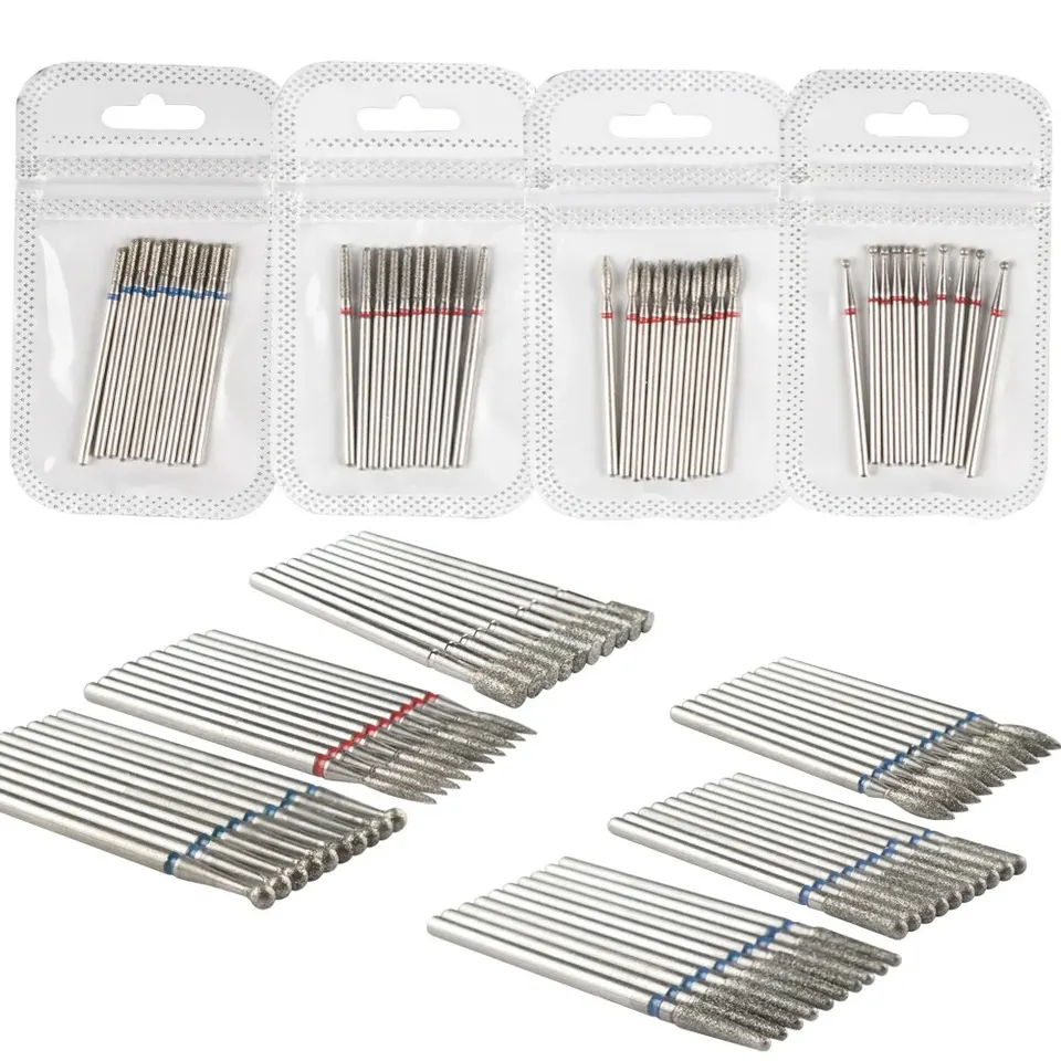 10ks Diamond Bit Bit Bit Set Cuticer Cleaner 3/32 na nechty pre akrylové mletie mazanie manikúry pedikúry Gélové náradie