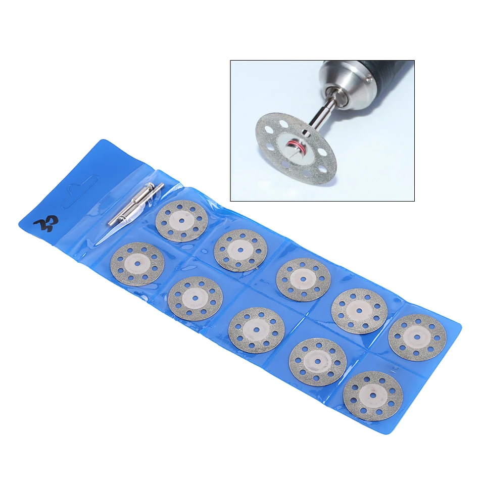 10ks Diamond Rezacie kolesá kolesá kruhovej pílky Cutoff Rotary Tool Disk Mini vŕtačka Mandrel Drevené kameň Plastickú strihová rezačka