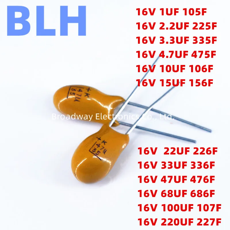 10ks DIP Tantalum kondenzátor 16v 1UF 1U 105F 2.2UF 2.2U 225F 3,3UF 3.3UF 335F 4.7uf 4.7u 475f 10UF 10U 10U 106F 15UF 15U 15U 156f