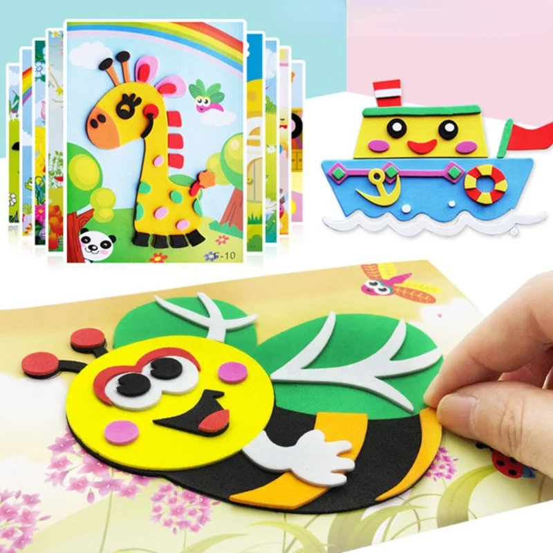10ks DIY Creative Cartoon Animal 3D Eva Foam Sticker Puzzle 20 Style Ručne vyrábané včasné vzdelávanie Vzdelávacie hračky pre deti darček