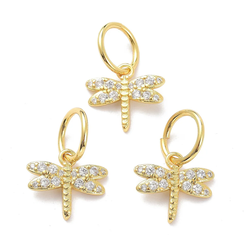 10ks Dragonfly Pendant Real 18k Goldated Brass Micro Pave Clear Cubic Zirconia Parlo