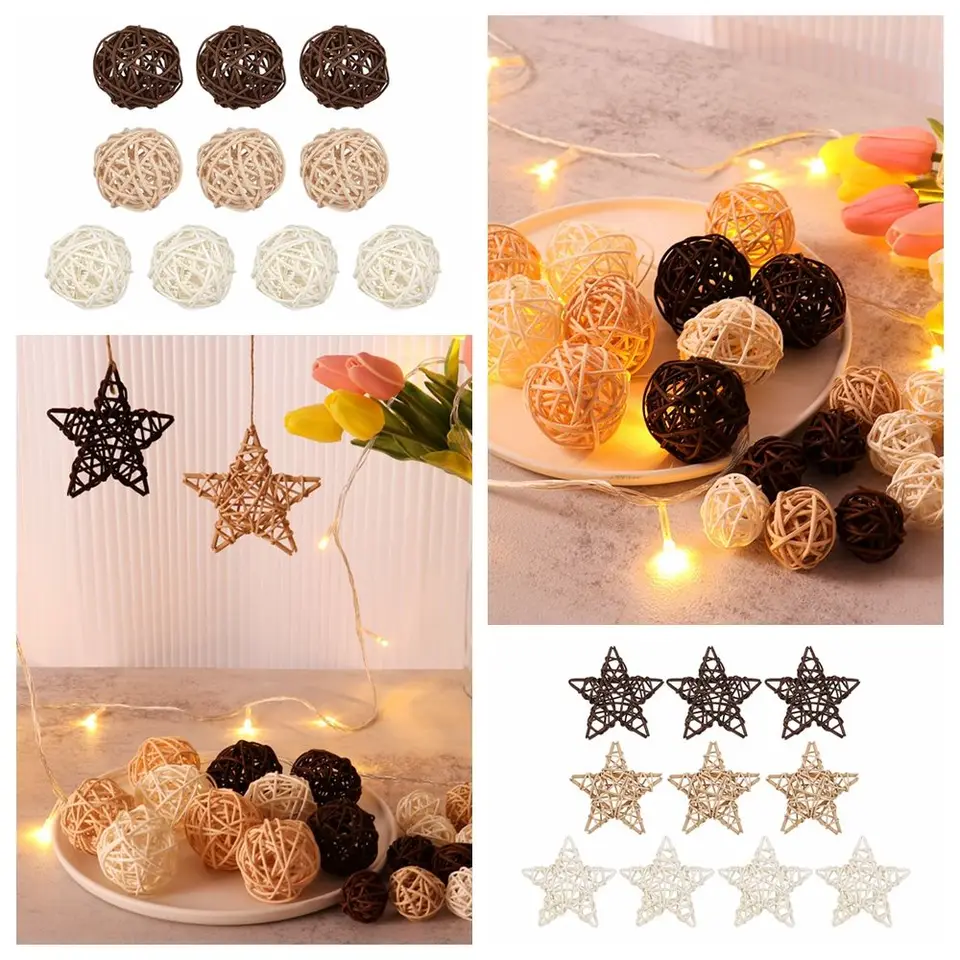 10ks drevená káva biela Rattan Ball Heart Stars DIY doplnky Domáce dekorácie vianočný stromček Ozdob Svadobné večere Dodávky
