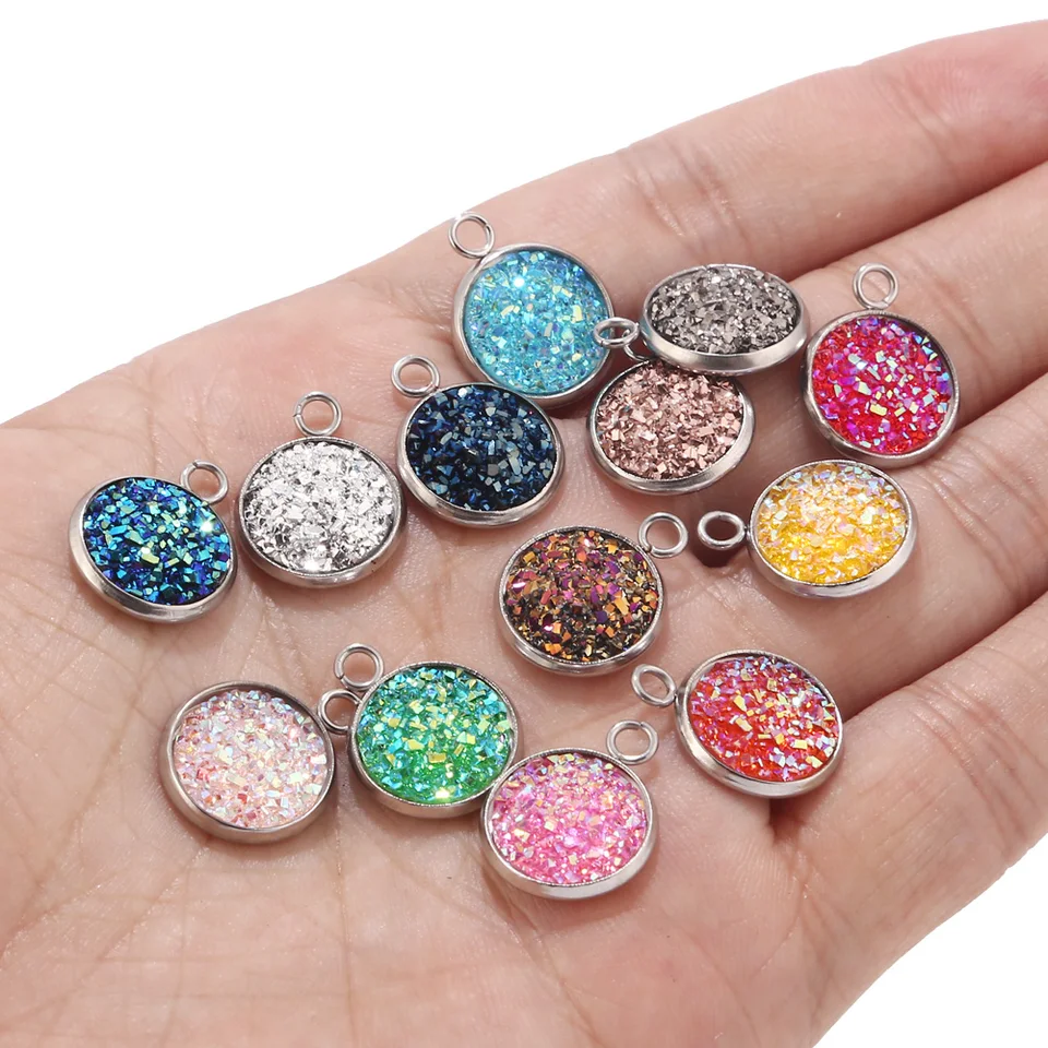10ks druzy kúzla 12 mm druzy prívesok dodávky veľkoobchodné kúzlo rámu faux druzy kamenný prívesok farebné kúzlo pre kutilské šperky