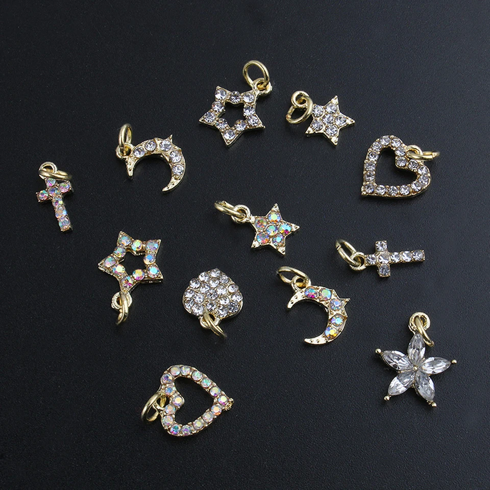 10ks dutiny Star Moon Dangle Dangle Charms Piercing šperky s diamantovým perlom dizajn nechtov na nechty