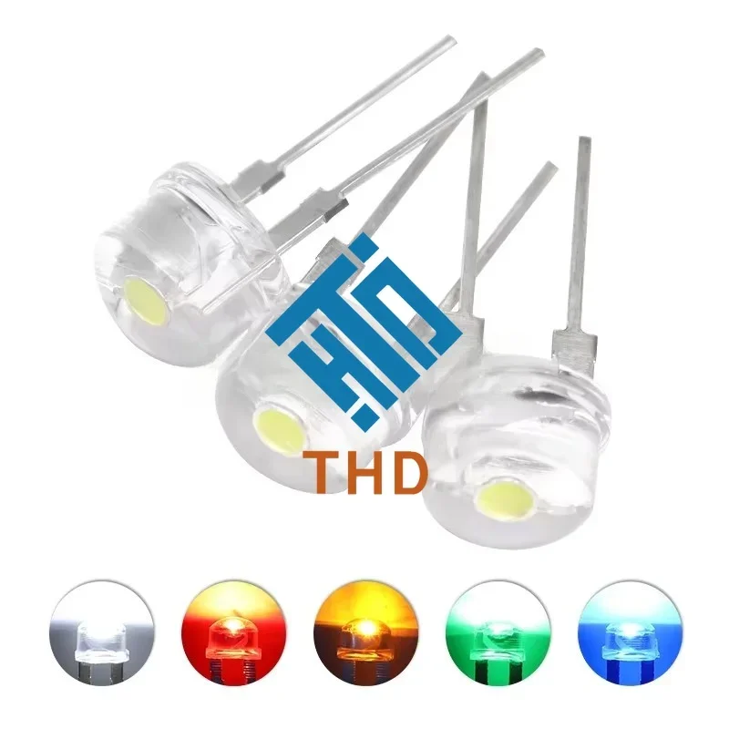 10ks F8 8 mm biela modrá zelená červená červená žltá LED Super Bright Slaw Hat Emitujúce diódy Zvýraznené biele 0,5 W astigmatizmus
