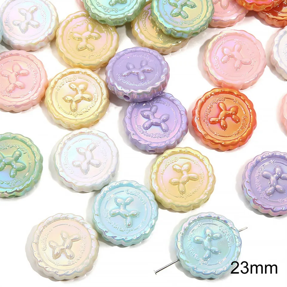 10ks Fantasy akrylové voľné korálky krémový farebný veniec balón psov ploché okrúhle korálky DIY telefónny reťaz s náramkami 23 mm