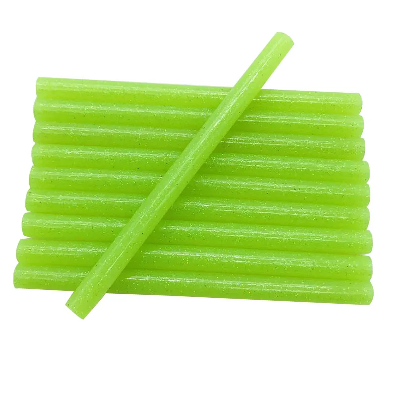 10ks farebné 7 mm zelené trblietky horúcich topiacich lepidla pre lepidlo Glue Gun Craft Phone Case Album Opravy príslušenstvo Adhézne 7 mm palica