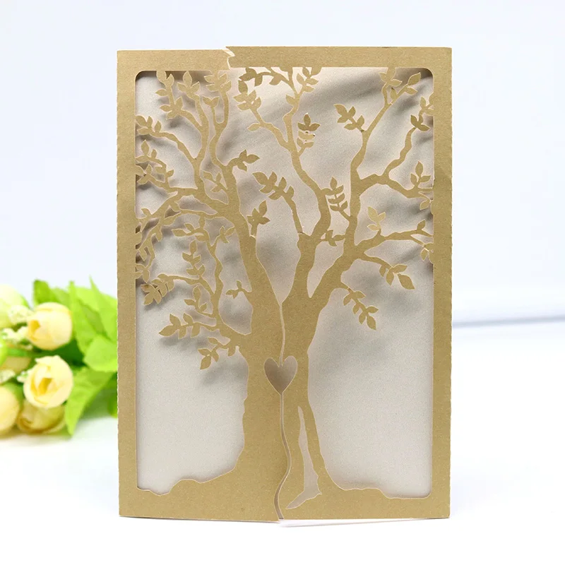 10ks Gold laser Cut Svadobné oznámenia Karta Elegantný stromový list pozdravy