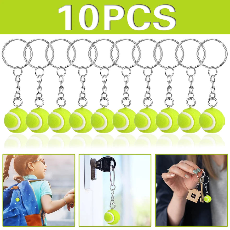 10ks Green Tennis Keychain Tennis Match Darčeky Backpack Keychain Hawaiian Party uprednostňuje darčeky Mini tenisové loptičky Keychains