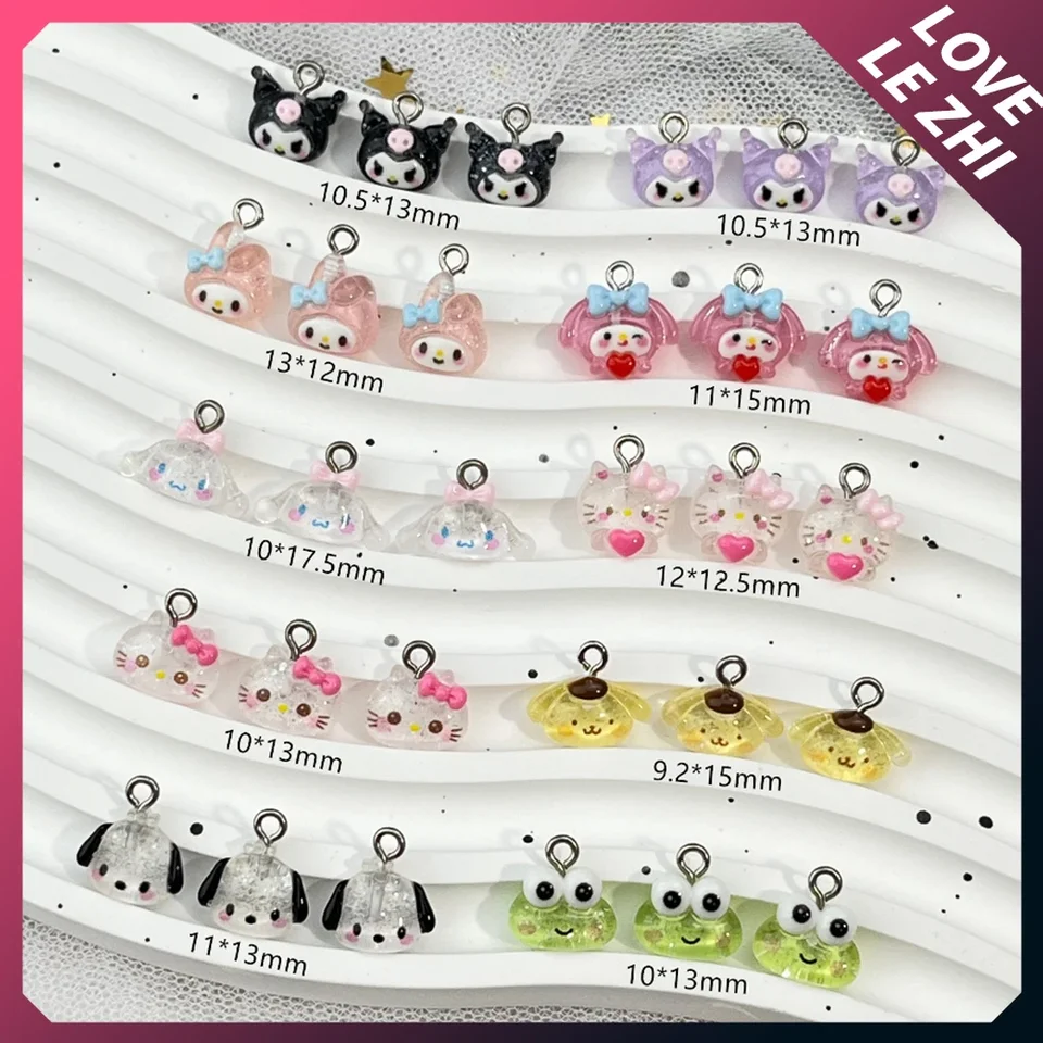 10ks Handwork DIY náhrdelník Náramok príslušenstva kúzlo Sanriod Hello Kitty Kuromi Glitter Práškové kľúče kľúča Prívesok