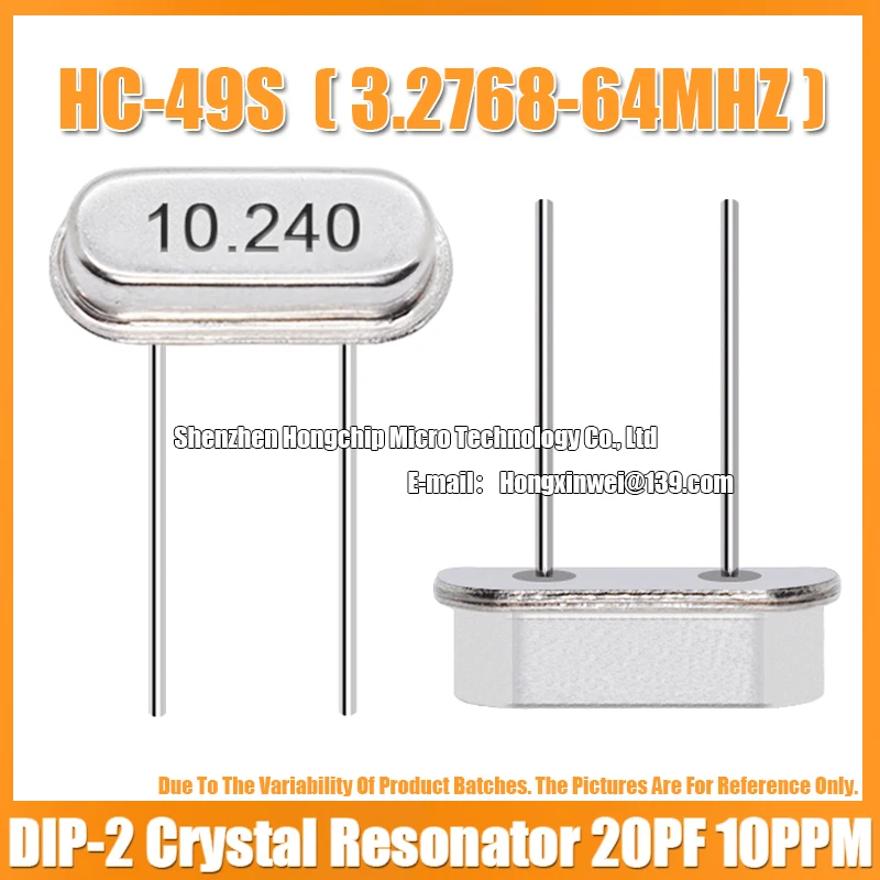 (10ks) HC-49S 10,24M 10,24 MHz 10.240MHz Pasívny kryštalický rezonátor DIP-2 20PF 10 ppm Quartz Crystal