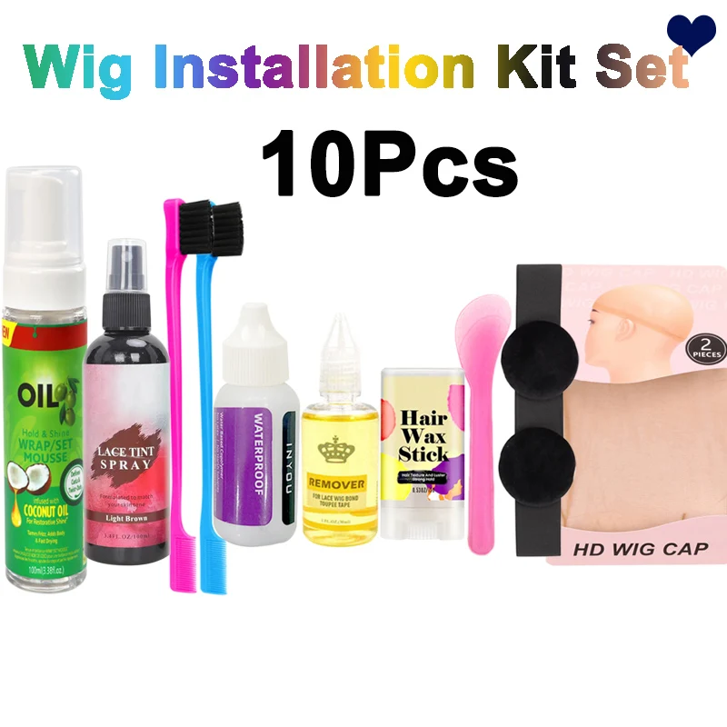 10ks inštalačná súprava a štýl pre čelné parochne - vlasová pena Lace Tint Spray Spray vodotesná čipka lepidla pásky na vlasy Voskov