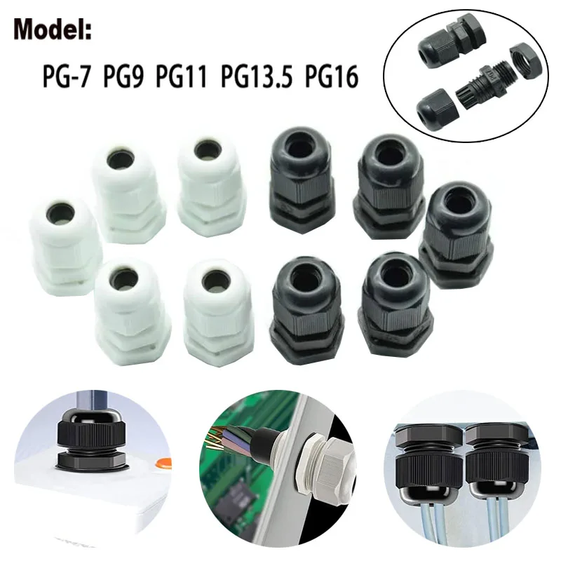 10ks IP68PG7 PG9 PG11 PG13.5 PG16 pre 3-6,5 mm-14 mm drôtený kábel CE biela čierna nepremokavá nylonová plastová kábla konektor