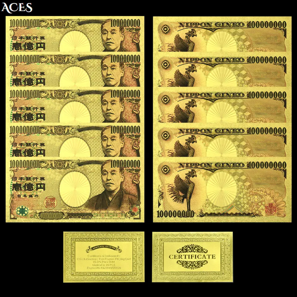 10ks japonské bankové banky zlaté fólie na japonské žien s výškou 100 miliónov jen